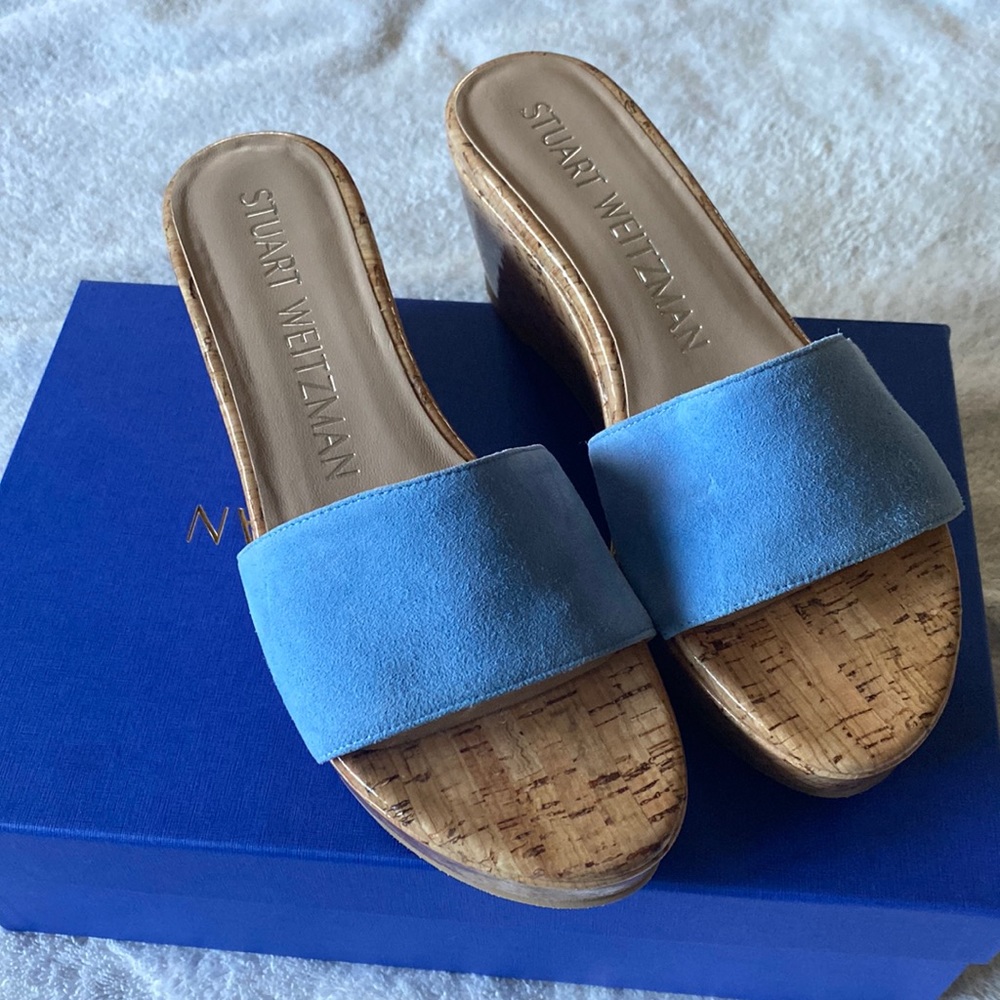 Gorgeous cornflower blue suede wedges. Brand new!